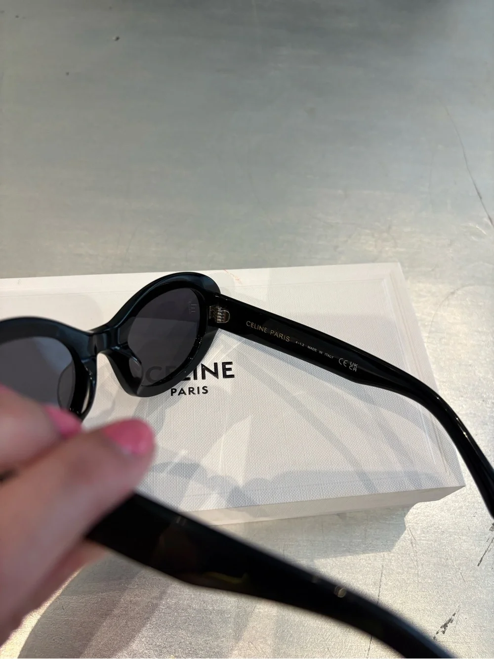 Celine Eyewear Triomphe 01 Oval Sunglasses Black With Gold Logo Unisex
